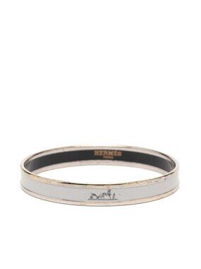 Hermes Enamel PM Bangle Silver Gray Metal Bracelet